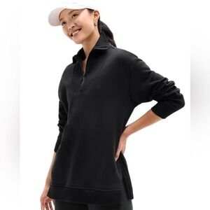 Athleta Coaster Luxe Quarter‎ Zip Sweatshirt Black Side Zips Women Medium